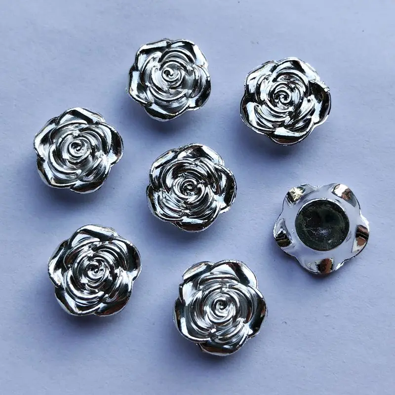 60pcs 12mm AB Resin Cute Rose Flower Flatback cabochons Stone Wedding Buttons Craft Scrapbook -B56