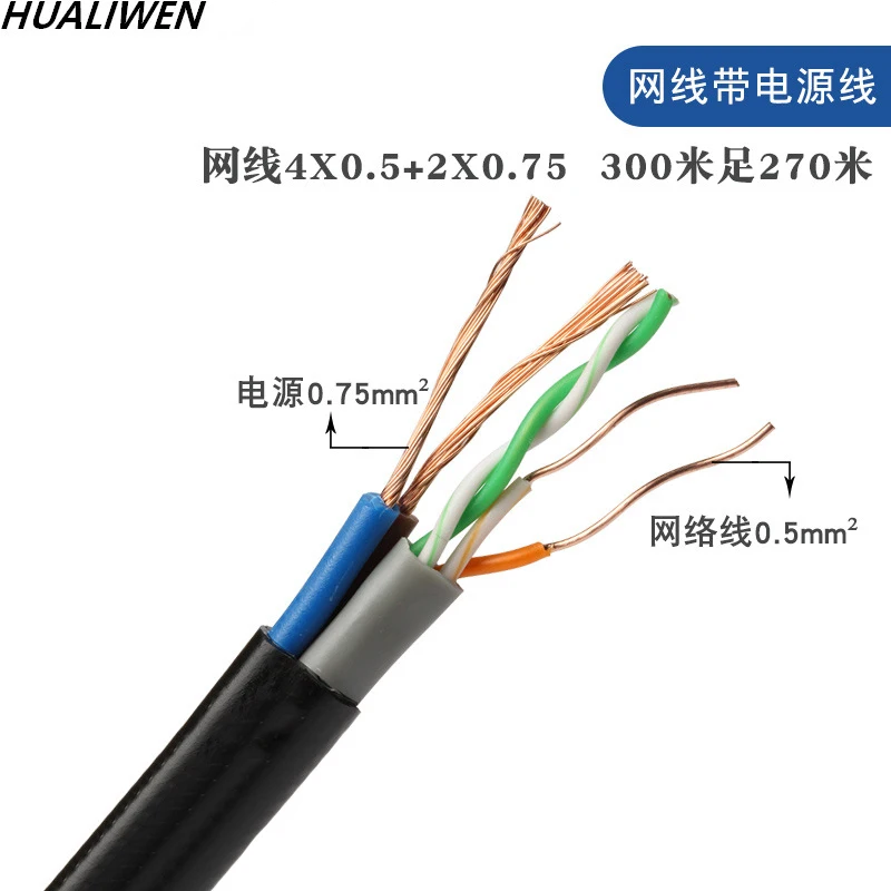 Network Integrated Line Separated 4-core 0.5 Oxygen-free Copper Network Cable 0.75 Power Cord Network Cable With Power Cord