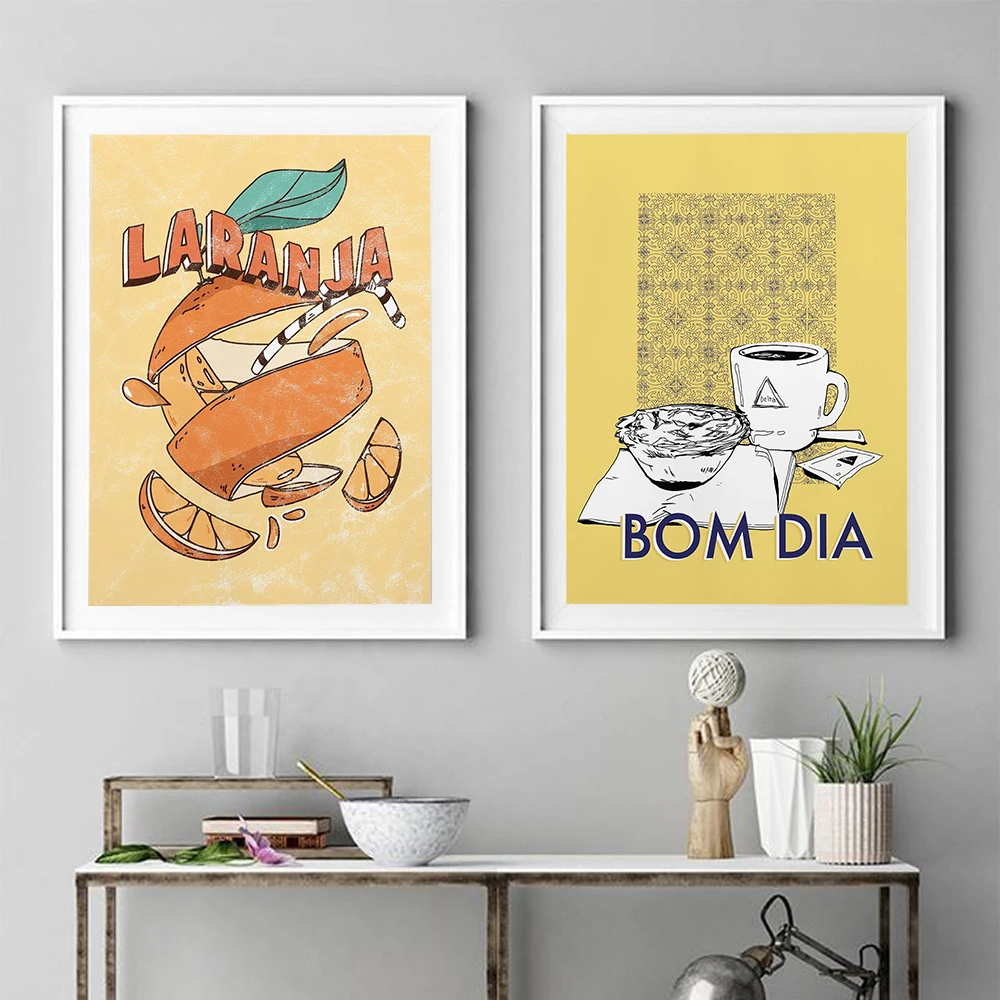 Cartoon Orange Canvas Painting Kitchen Decoration Good Morning Drinking Wall Art Pictures Modern Home Decoration Nordic Poster