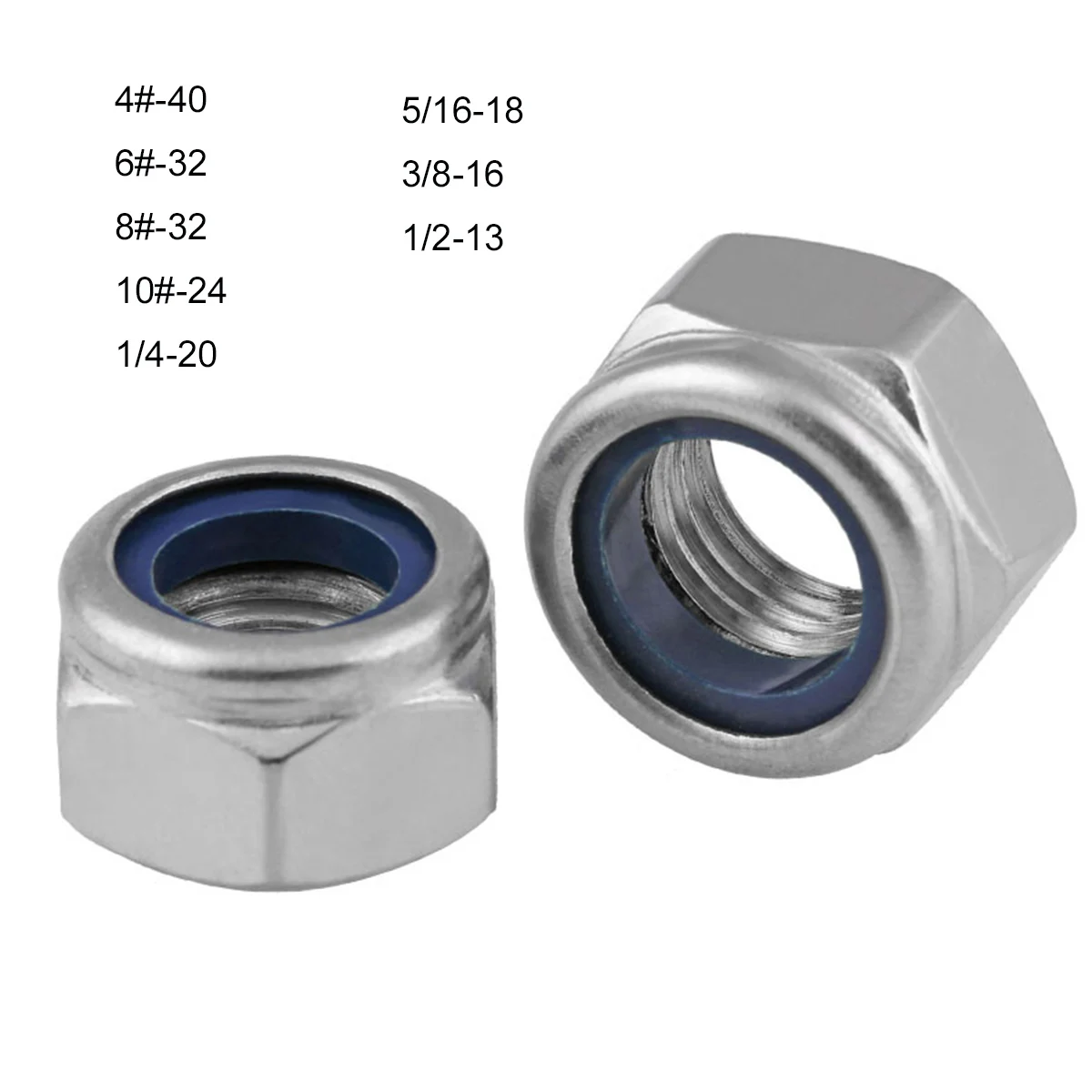 10Pc UNC 4#-40 6#-32 8#-32 10#-24 1/4-20 3/8-16 5/16-18 1/2-13 A2 304 Stainless Steel Nylon Insert Hex Lock Nut Self-Locking Nut