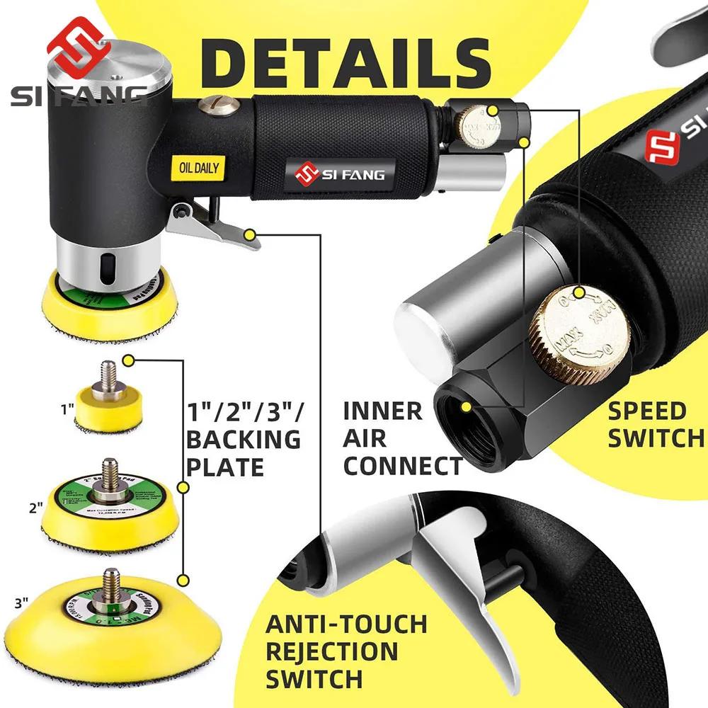 1/2/3 zoll Zufällige Umlaufbahn Air Sander Mini Pneumatische Schleifen Maschine für Auto Polieren High Speed Air Powered Schleifen polierer NEUE – Detail 3