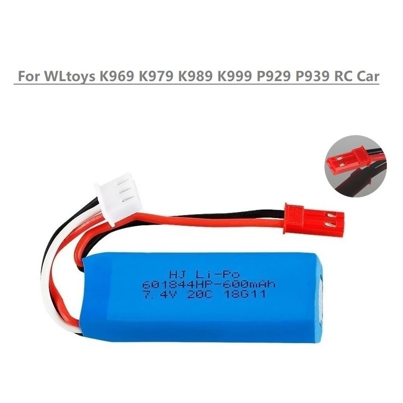 1-10Pcs 7.4V 600mAh Lipo Battery for WLtoys K969 K979 K989 K999 P929 P939 RC Car Parts 2s 7.4v Battery for WLtoys K969 accessory