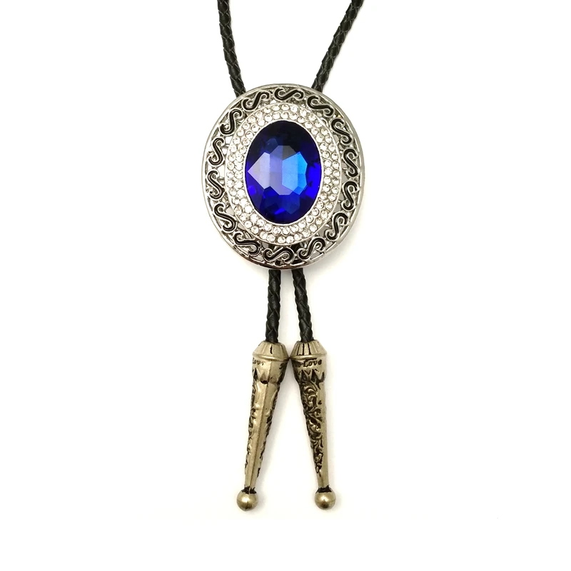 

Royalblue Stone Rhinestones Oval Buckle Western Cowboy Bolo Tie for Men Handmade Novelty Neckties Fashion Wedding Guest Gifts