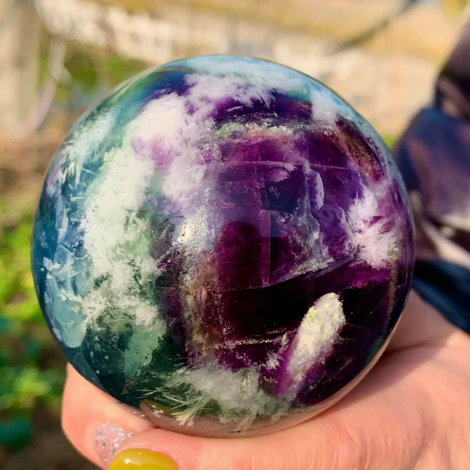 Natural Color Fluorite Quartz Crystal Ball Luster Healing
