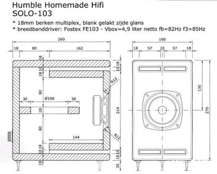 IWistao-Armário Vazio De Madeira Maciça, Amplificador De Tubo Personalizado, Classic FOSTEX SOLO103, 3/4 "Buraco, 1 Par
