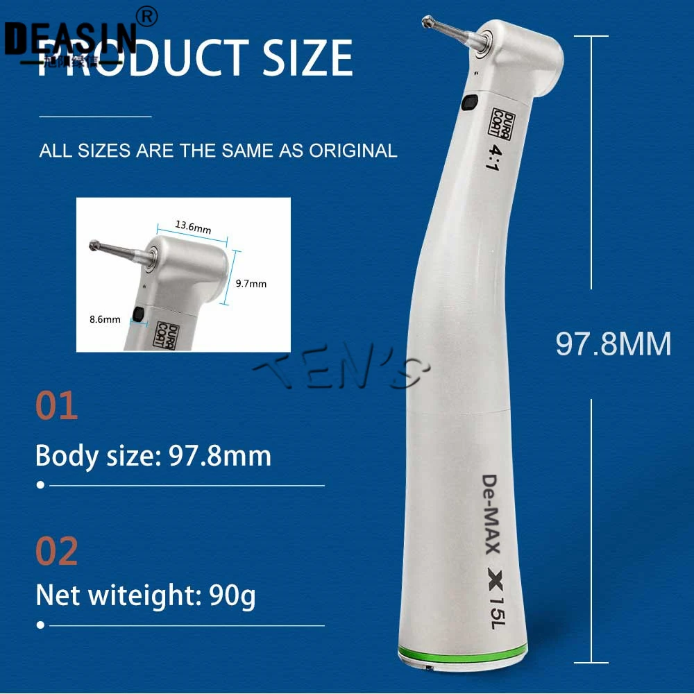 Dental De-Max X15L 4:1 Green Ring Reduction Low Speed Contra Angle Electric Motor Fiber Optic Handpiece Polishing Tools