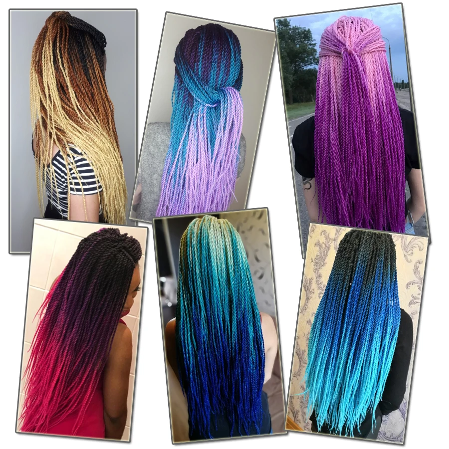 Trança sintética do cabelo do crochê, torção senegalesa, cabelo trança Ombre, 3 tom, loiro, rosa, azul, 30 vertentes, 24"