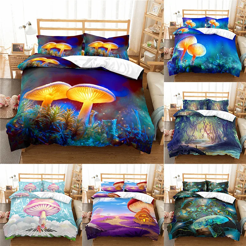 

Home Textile Luxury 3D Mushroom Print 2/3Pcs Comfortable Duvet Cover PillowCase Bedding Sets Queen and King EU/US/AU Size