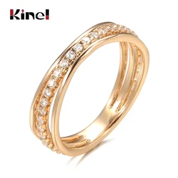 Kinel Hot Fashion Natural Zircon Ring for Women 585 Rose Gold Eternal Bride Wedding Rings Vintage Fine Party Jewelry 2021 New