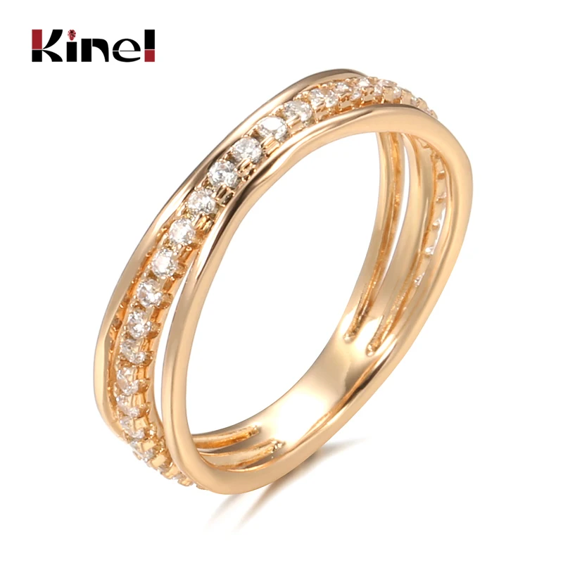 Kinel Hot Fashion Natural Zircon Ring for Women 585 Rose Gold Eternal Bride Wedding Rings Vintage Fine Party Jewelry 2021 New