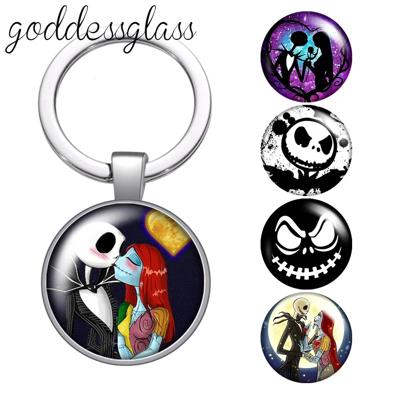 Jack Skellington Evil Lover ghost Round glass cabochon keychain Bag Car key chain Ring Holder Charms keychains for gift