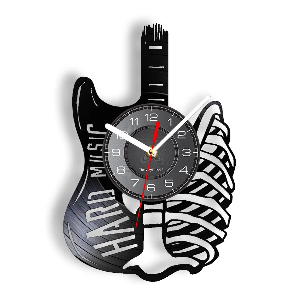 Hard Music Electric Guitar Vinyl Record Wall Clock Music Instrument Rock N Roll Room Pub Bar DJ Decor Guitarist New Year Gift