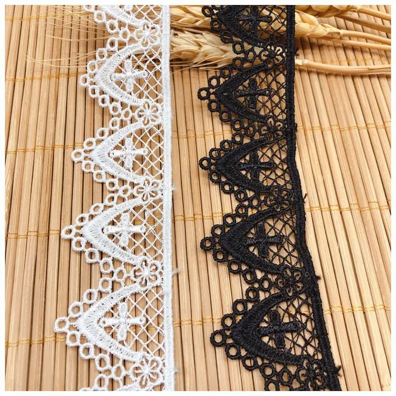 1Yards Best Selling Embroidery Lace Fabric 3cm White Lace Ribbon Curtain Guipure Bag Craft Black Lace Trim Sewing Dress Trousers