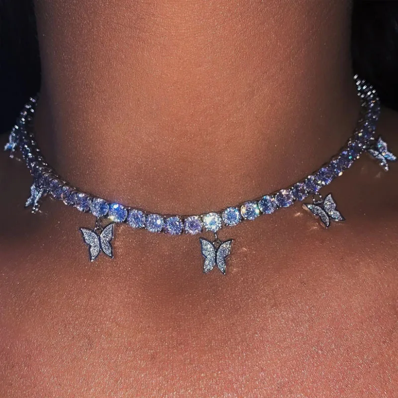 Butterfly Pendant Necklace Rhinestone Shining Statement Crystal Charm Chokers Collar for Woman Boho Jewelry Christmas Gift image 2