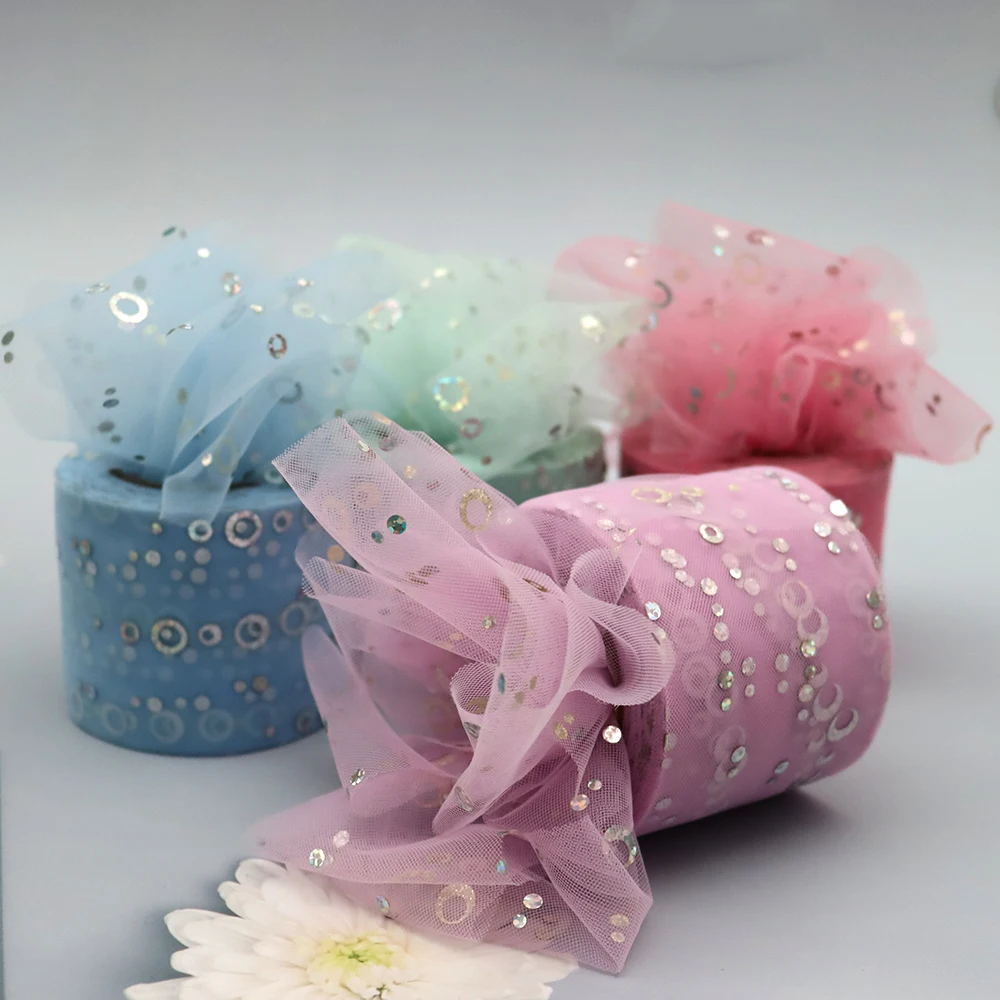 6cm 25yards Glitter Tulle Spool Sequin Mesh Ribbon Rolls For DIY Handmade Craft Ornamet Hairbow Bowknot Headwear Sewing Material