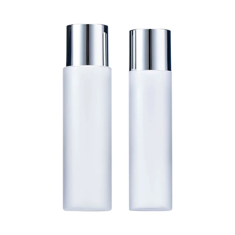 

20pcs Empty Toner Water Bottles Silver Screw Lid Frosted 150ml200ml Flat Shoulder Cosmetic Essential Oil Esscnce Plastic Bottles