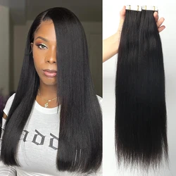 Extensions de cheveux humains Remy Yaki pour femmes noires, tissage de cheveux humains brésiliens, ruban adhésif droit