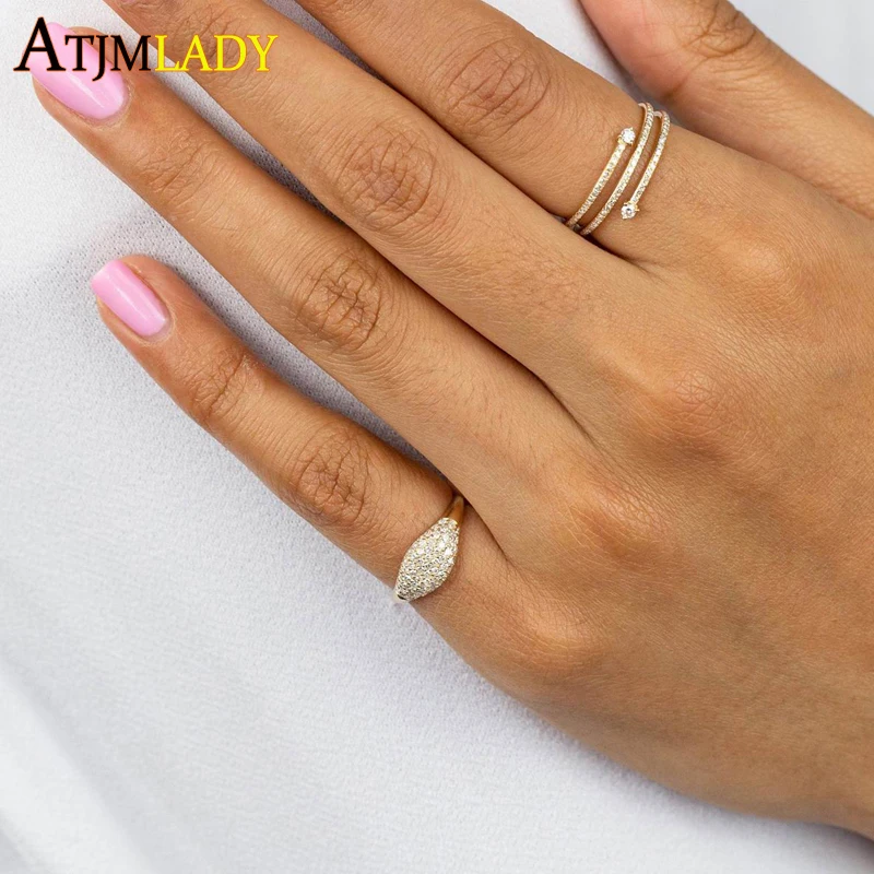 Gold Color Iced Out Micro Pave Clear Cubic Zirconia 925 Sterling Silver Hot Fashion Women Sparking Bling CZ Signet Dome Ring