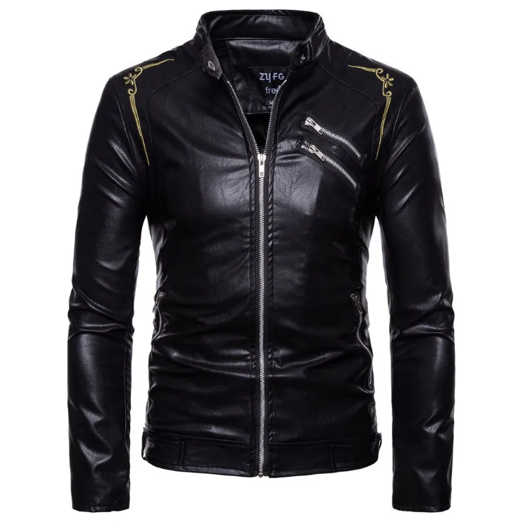

Europe and America Embroidery Men's Leather Jackets Classic Design Brand Motorcycle Leather Jackets Male Autumn Bomber Jackets