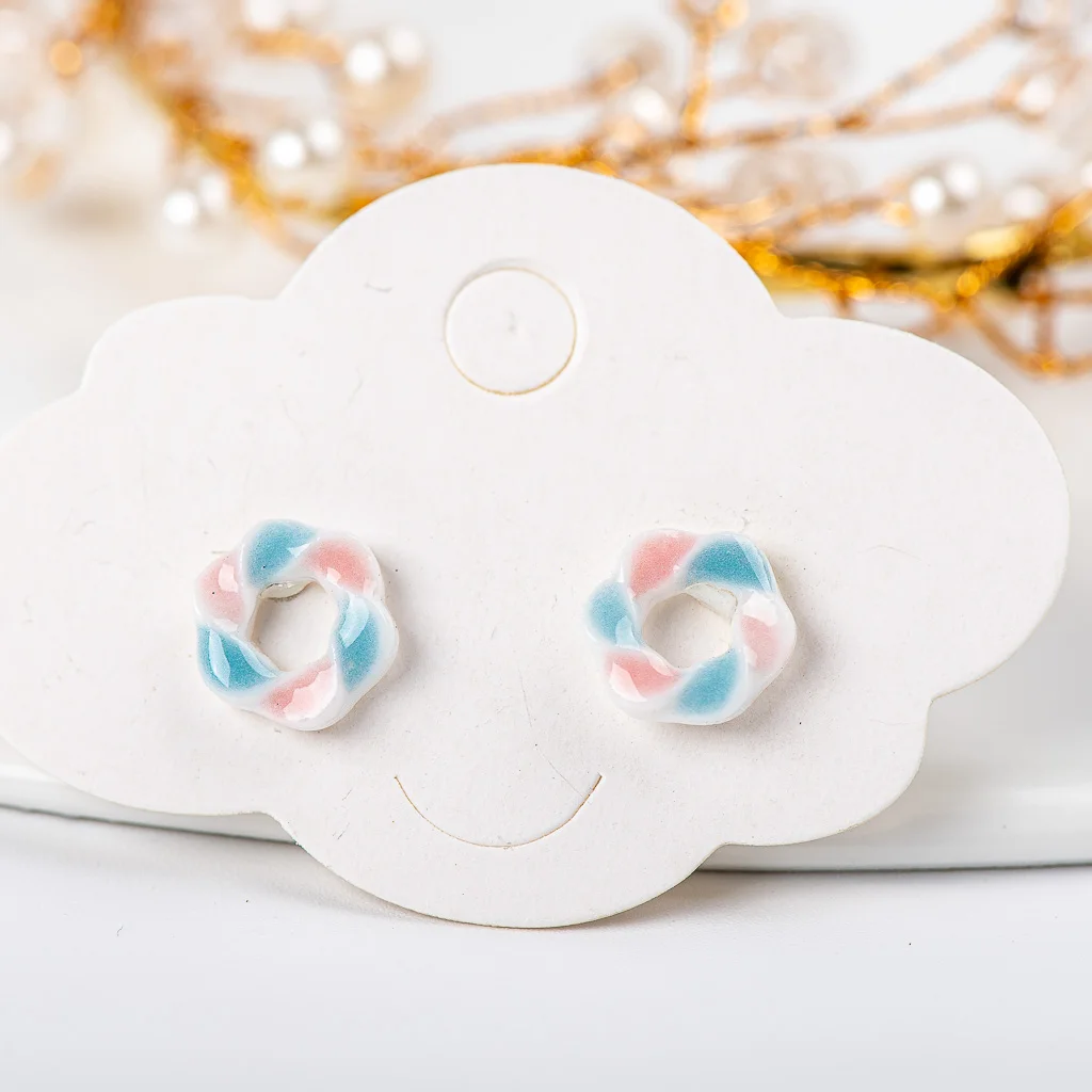 Small Cute Colorful Summer Ceramic Earrings Korean style Flower Bear Geometric Food Stud Earrings Set For Women #LY122