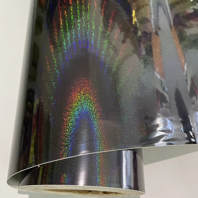 

Gloss Rainbow Black Holographic Sparkle Vinyl Car Wrap Film Roll DIY Easy to Install Adhesive Decal