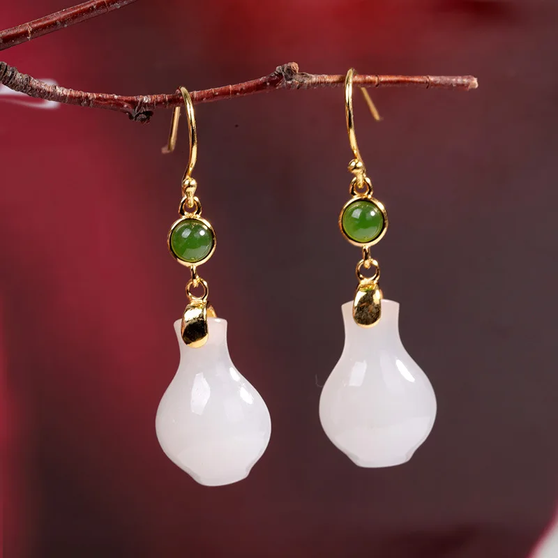 

KJJEAXCMY Fine jewelry 925 sterling silver jewelry bottle and Tian Yu jasper earrings