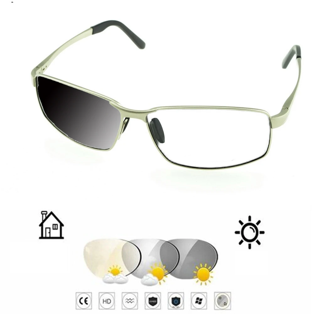 Al-mg Alloy Shield Type Oversized Men Photochromic Grey Reading Glasses +0.75 +1 +1.25 +1.5 +1.75 +2 +2.25 +2.5 +2.75 To +4