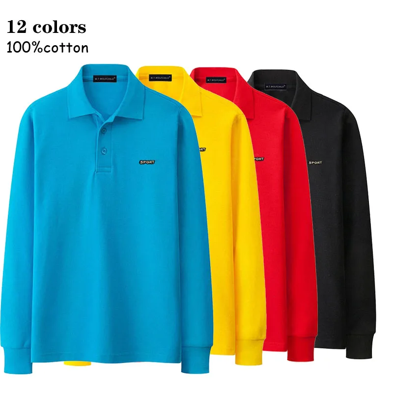 Polos Shirts Men Autumn Breathable 100%Cotton Polos Shirts Long Sleeve Polos Homme Casual Plus Size S-4XL Polos Sweatshirt