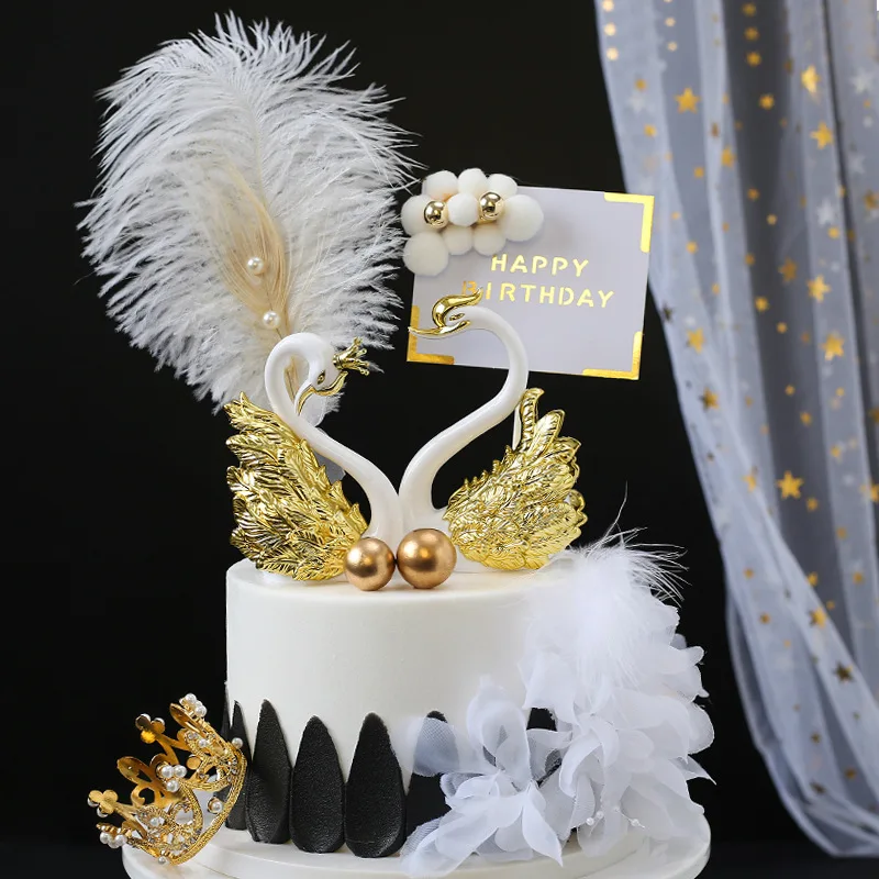 

Gold Silver Flamingo Birthday Cake Topper Peacock Feather Wedding Party Dessert Flags Picks Crown Anniversary Cupcake Decoration