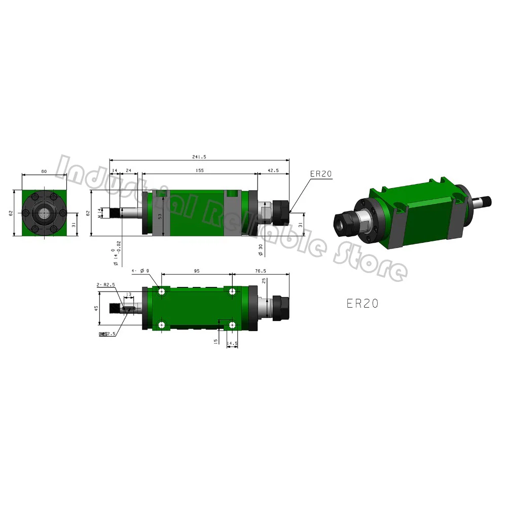 750W 1Hp ER20 Spindle Power Head Max.3000~8000rpm Machine Tool Spindle Head for boring milling drilling High Speed Waterproof