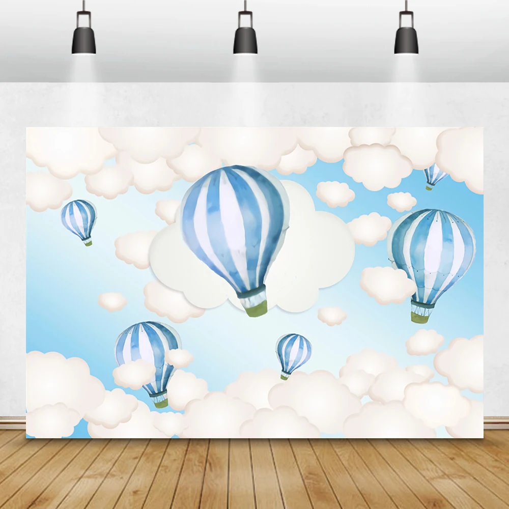 เด็กทารกการ์ตูน Cloud บอลลูนวันเกิดการถ่ายภาพฉากหลังที่กำหนดเองภาพพื้นหลังสำหรับ Photo Studio