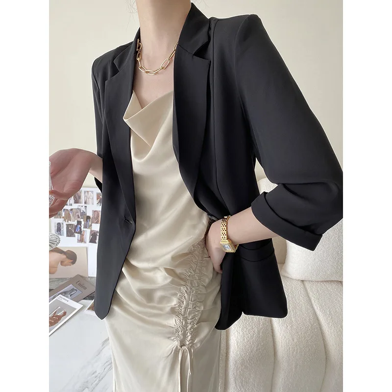 White Blazer Women Suits 2021 Spring Summer Nine Quarter Sleeve Thin Jacket Leisure Blazer