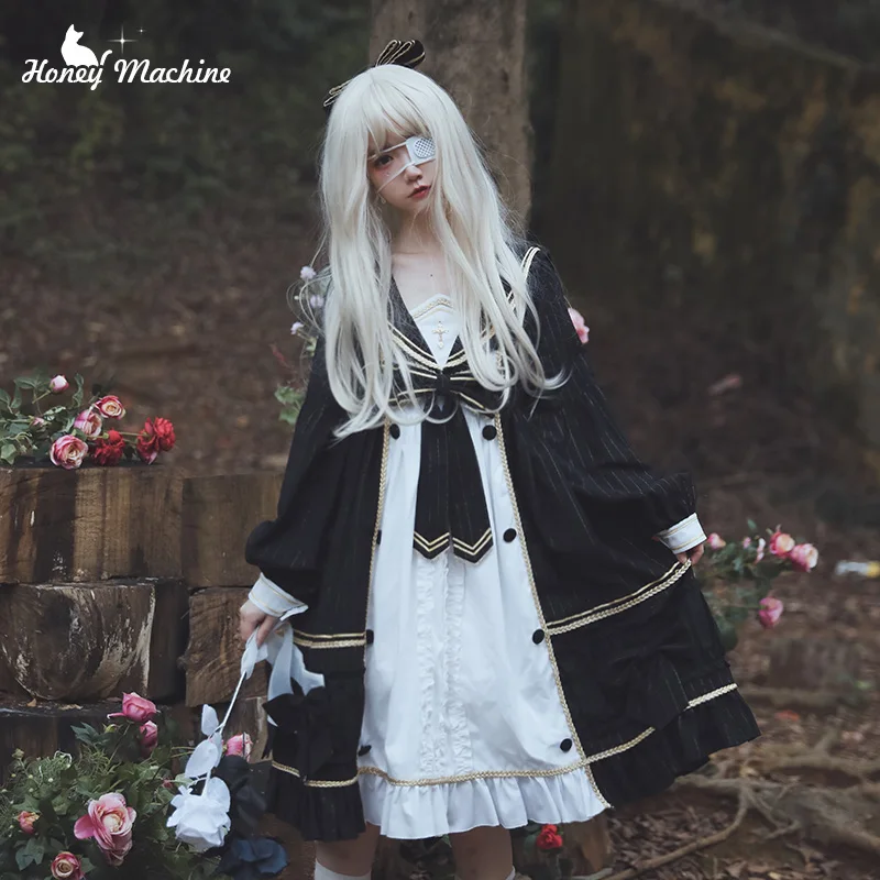 Lolita japanese  tea party sweetheart doll collar dark gothic jk uniform lolita long sleeve dress retro sailor cosplay loli