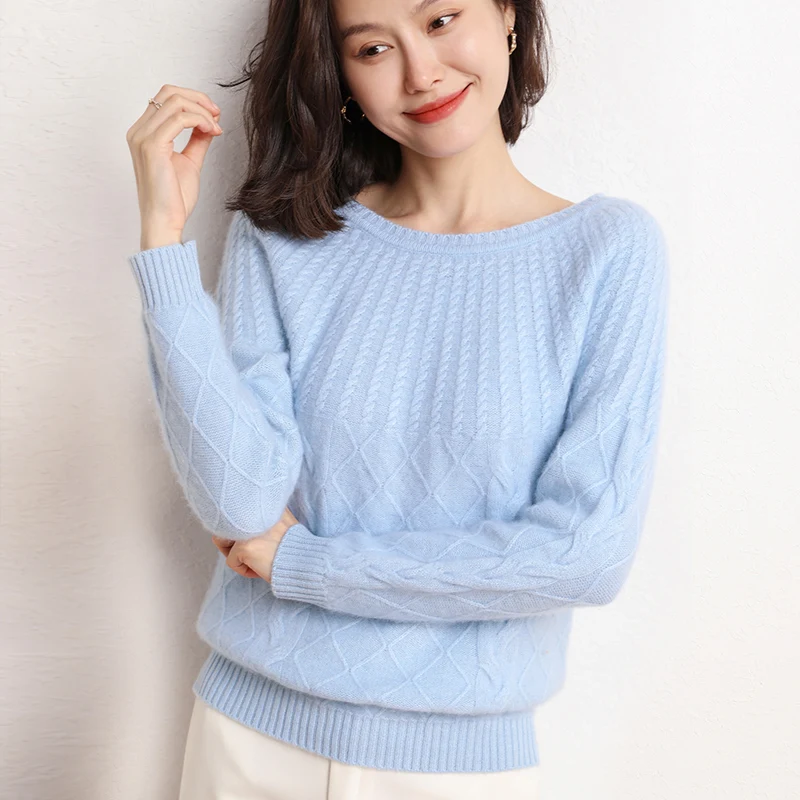 Big Round Neck Female Autumn And Winter 35% Cashmere Fit Casual Long-Sleeve 7 Needle Thick High-End Elegant Sweater Pullover Top