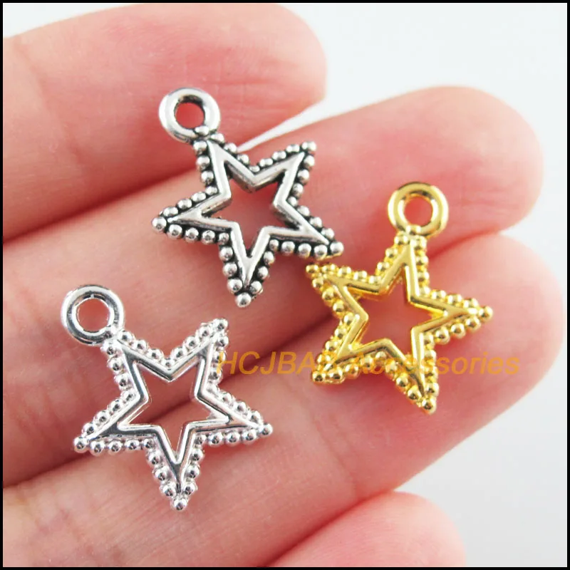 

30Pcs Retro Tibetan Silver Tone Gold Silver Tone Star Circle Charms Pendants 15x17.5mm