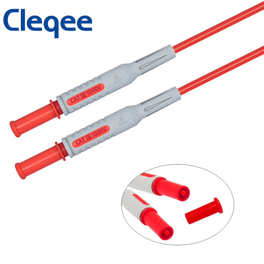 Cleqee P1032 4mm Cabo de teste de plugue banana Cabo de teste de plugue banana de ponta dupla 1000V 15A 1M para testes de multímetro