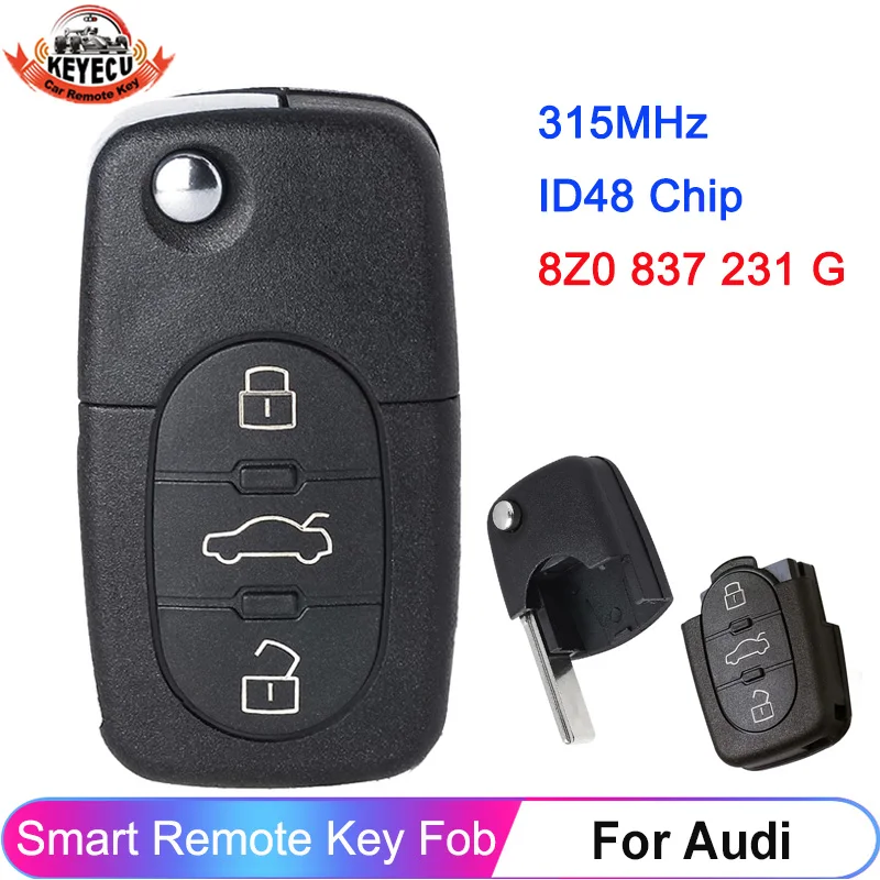 

KEYECU 315MHz ID48 Chip P/N: 8Z0 837 231 G For Audi A4 S4 A6 S6 A8 S8 TT 2001 2002 2003 2004 2005 3 Button Remote Key Flip Fob