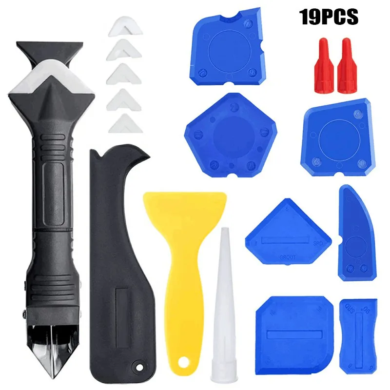 19Pcs/set Silicone Sealant Remover Tool Set Caulking Finisher Sealant Smooth Scraper Removal Stainless Steel Plastic Hand Tools