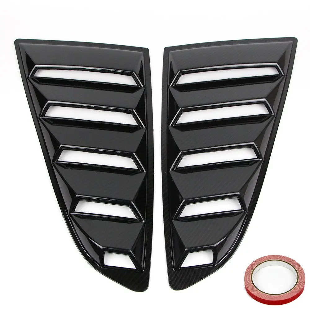 Quarter Side Window Louver Cover For Ford Mustang 2015 2016 2017 Carbon Fiber Look / Glossy Black