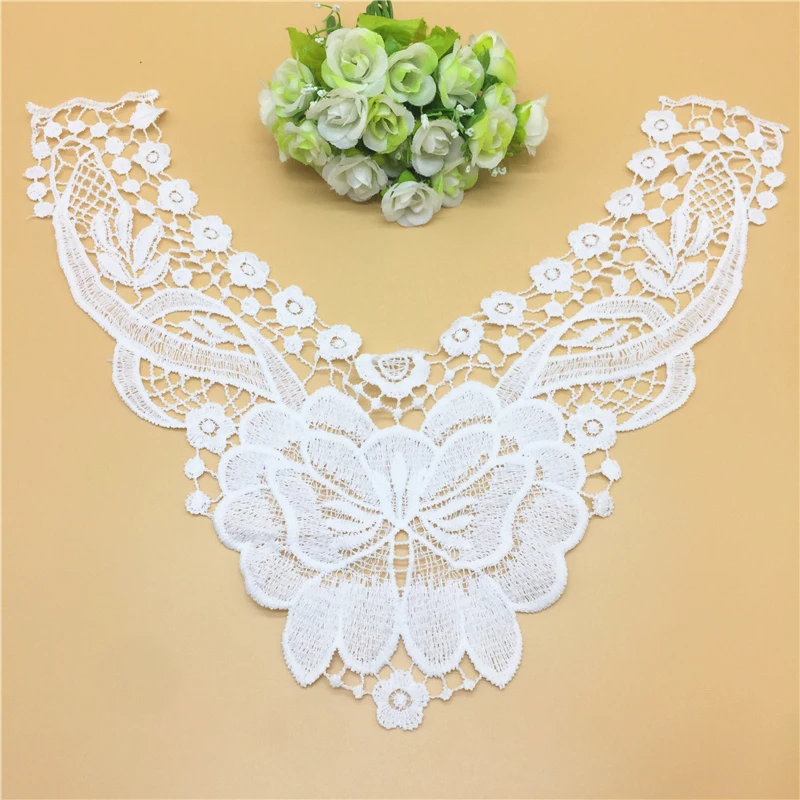 1pcs White Lace Fabric Collar Vintage Neckline Embroidered Trims  Applique Sewing Supplies Wedding Dress Accessories