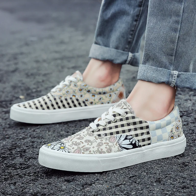 2021 الخريف عشاق قماش الأحذية النسائية المطبوعة مجلس أحذية مخيط منخفضة أعلى الرجال شقة الأحذية الرياضية تنفس أحذية غير رسمية