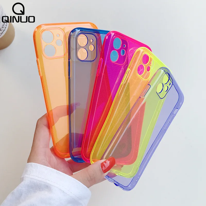 حافظة هاتف ملونة نيون لهاتف آيفون 17 Air 16 15 14 13 12 Mini 11 Pro Max Plus غطاء شفاف ناعم من البولي يوريثان الحراري Funda