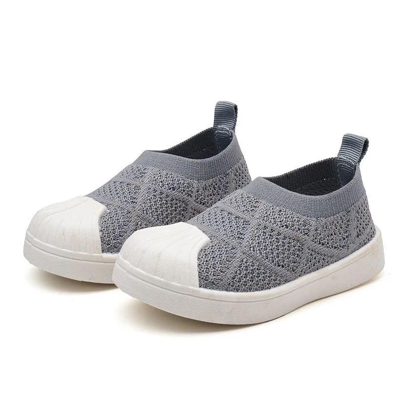 Children Sneakers Kids Little Boys Girls Casual Shoes Slip-on Soft Breathable Sports Fashion Flats Knitted Fabric Hard Toes