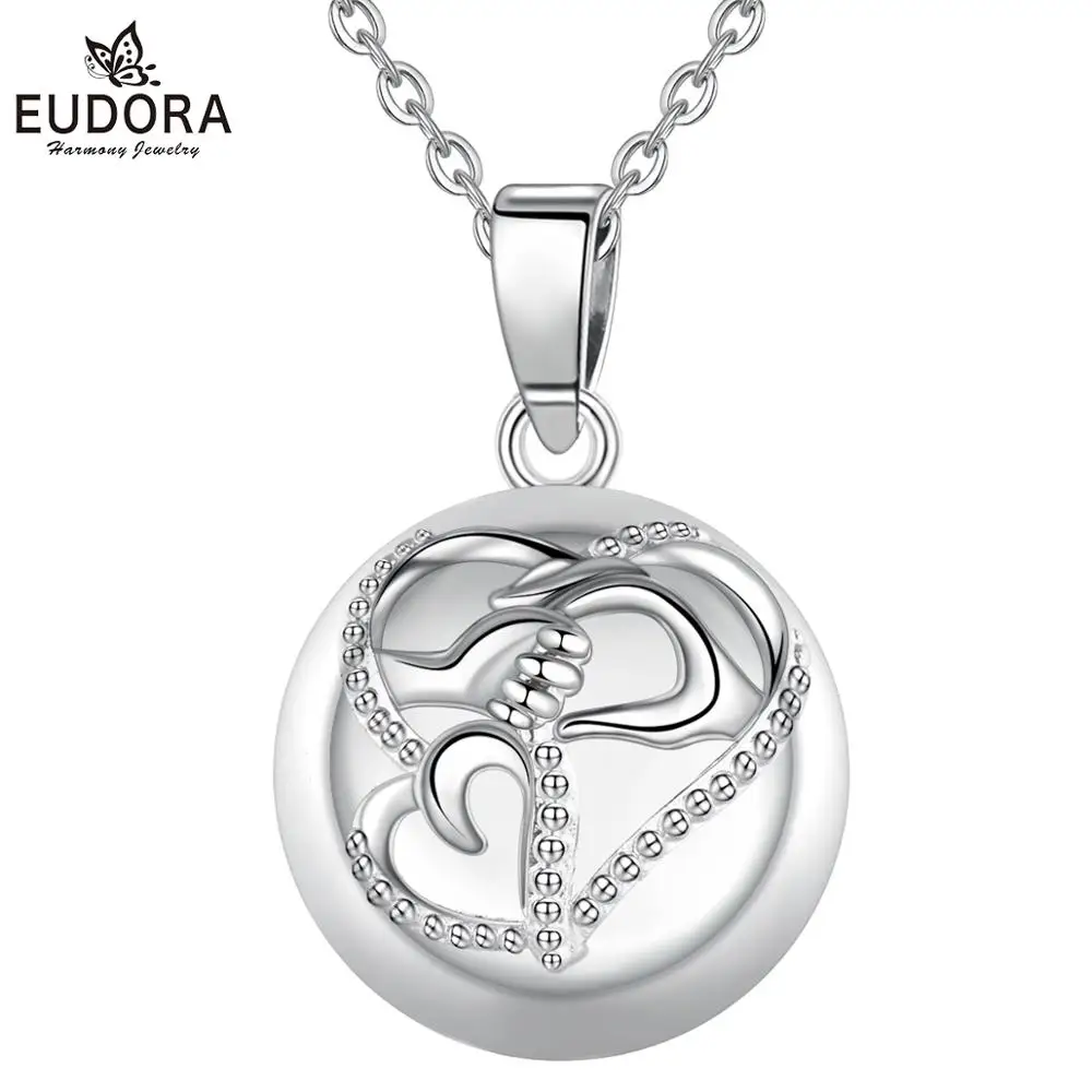 Eudora 20mm Round bell Mom baby Hand to hand Harmony Bola Ball Angel Caller Pregnancy Pendant Necklace for Women Jewelry B356