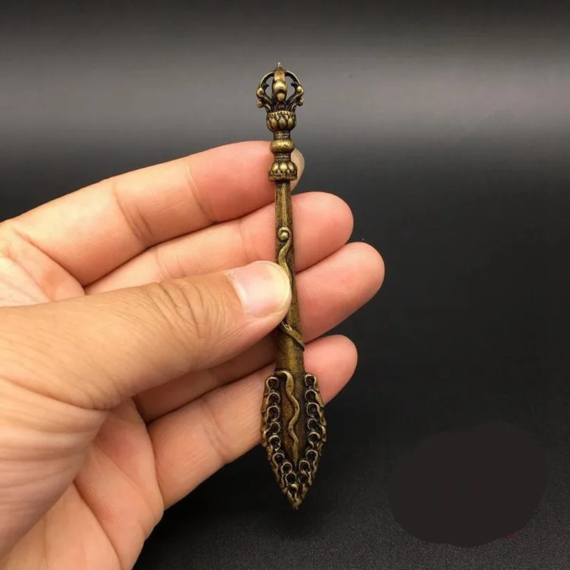 107Mm Curio China Bronze Nepal Vajra Exquisite Buddhism Manjuist Wisdom Sword Glaive Pendant Statues for Decoration Collection