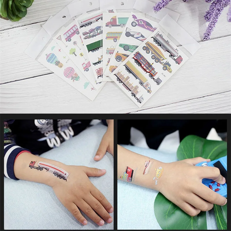 20 kinds Automobile Vehicle Truck Temporary Cartoon Tattoo Kids Children Cognition Stickers faux tatouage temporaire Disposable