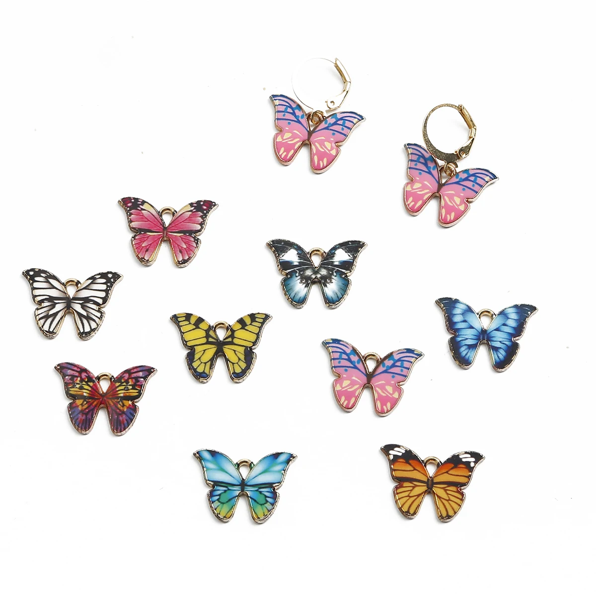 4PCS Colourful Enamel Butterfly Charm Small Animal Pendants Set for DIY Earrings Bracelets Necklaces Jewelry Making Accessories