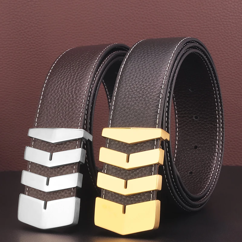 Hoge Kwaliteit Modieuze 3.8Cm Brede Riem Mannen Gold Top Koe Lederen Designer Stalen Gesp Riem Jeugd Riem Leisure