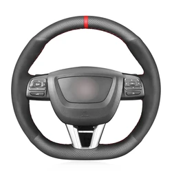 Black Suede Car Steering Wheel Cover for Seat Leon (FR|CUPRA) MK2 1P 2009 2010 2011-2012 Toledo 2012-2014 Alhambra 2010-2015
