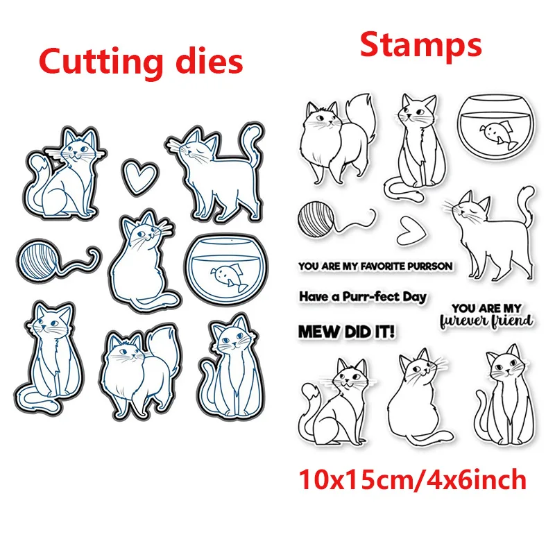 

Cat Lover Fishbowl Yarn Heart 2021 New Transparent Stamps and Dies for DIY Scrapbooking Paper Cards Making Crafts Clear Stamps